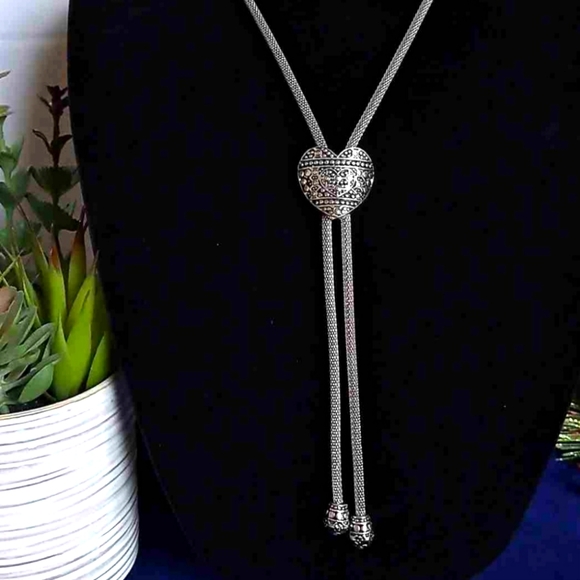 NEW WOMEN'S LARIAT NECKLACE AND EARRINGS SET SILVER PLATED WITH SLIDER - Picture 2 of 7